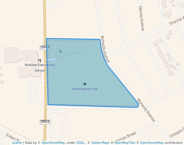 walking in Washington Park map in Watertown