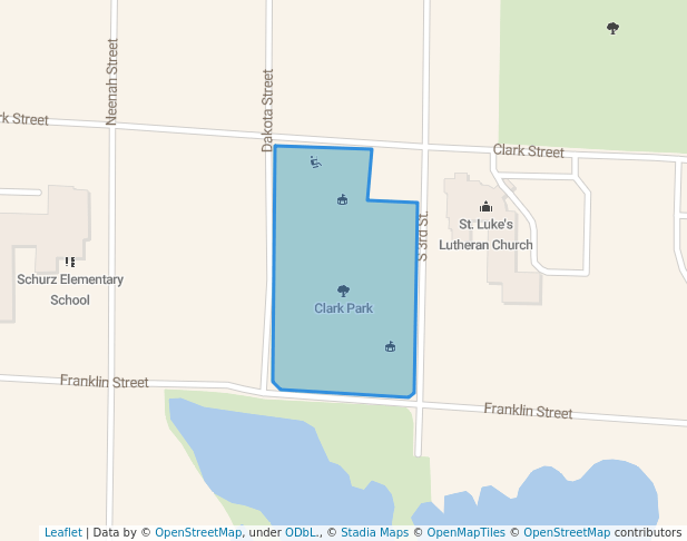 walking in Clark Park map in Watertown