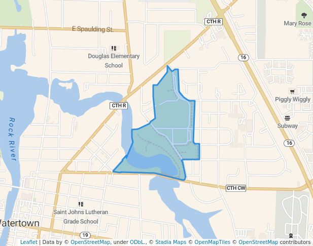 walking in Riverside Park map in Watertown