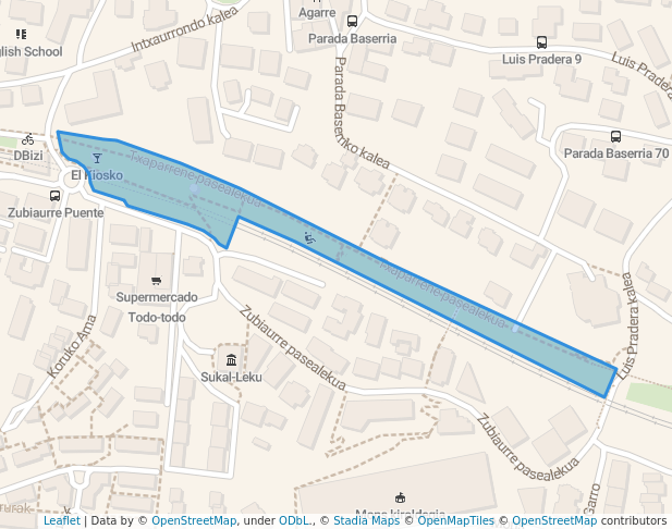 walking in Justo Elizaran Parkea map in Donostia
