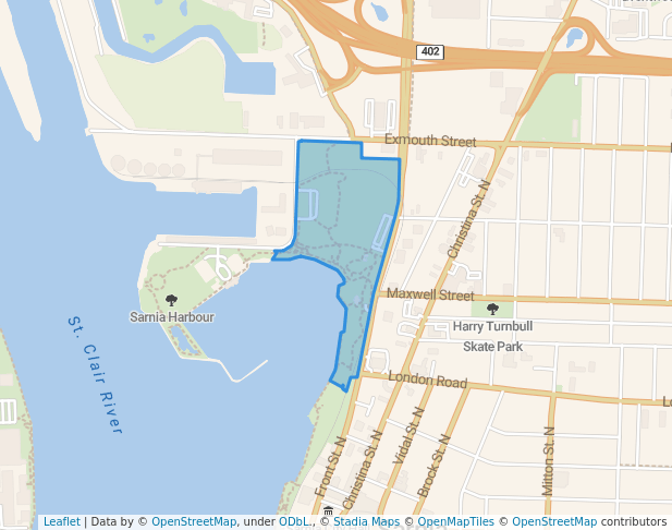 walking in Centennial Park map in Sarnia