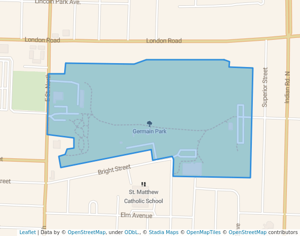walking in Germain Park map in Sarnia