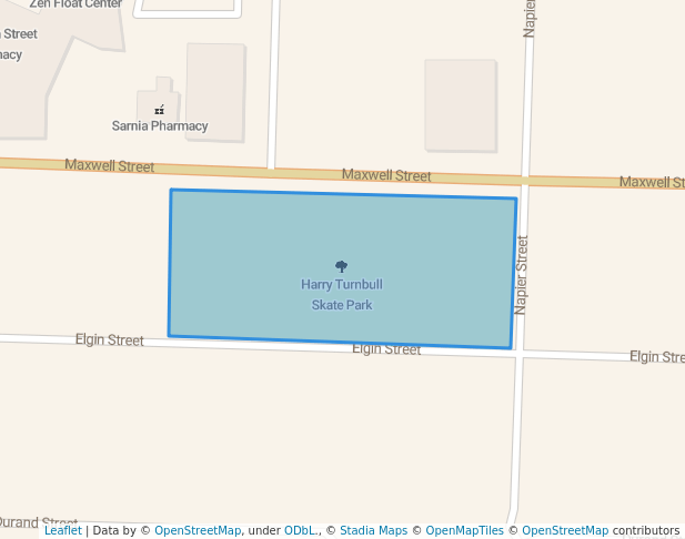 walking in Harry Turnbull Skate Park map in Sarnia