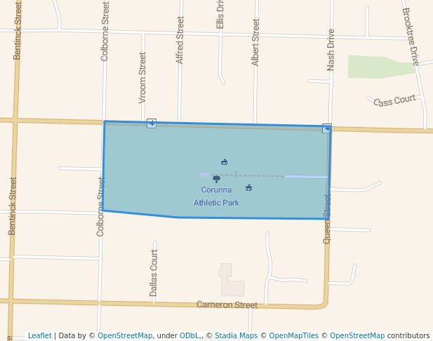 walking in Corunna Athletic Park map in Corunna