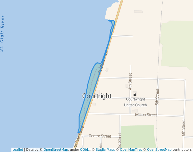 walking in Courtright Waterfront Park map in Courtright