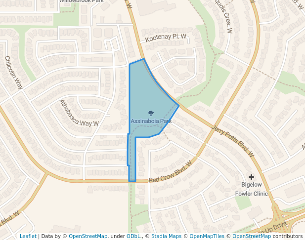 walking in Assinaboia Park map in Lethbridge