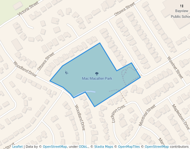 walking in Mac Macallen Park map in Midland