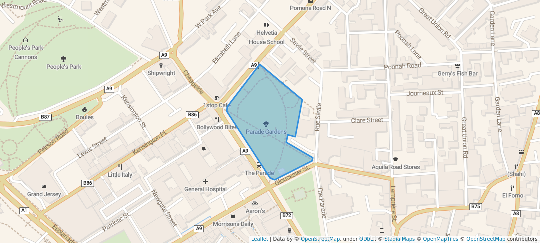 walking in Parade Gardens map in Saint Helier