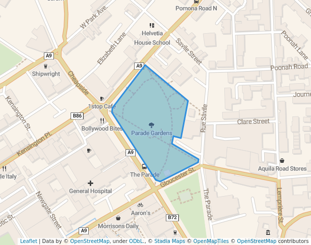 walking in Parade Gardens map in Saint Helier