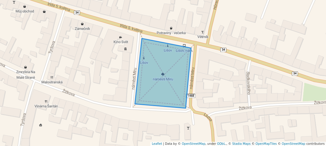 walking in náměstí Míru map in Lišov