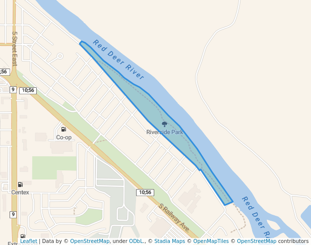 walking in Riverside Park map in Drumheller