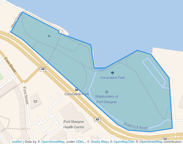 walking in Coronation Park map in Port Glasgow