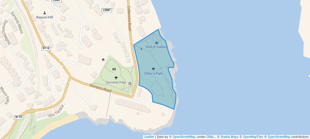 walking in Coliemore Park map in Dalkey