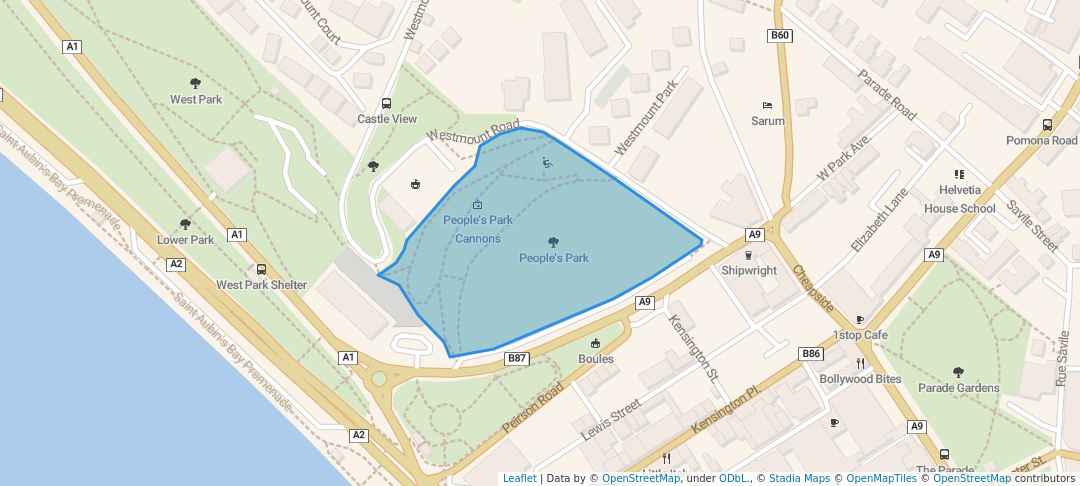 walking in People's Park map in Saint Helier