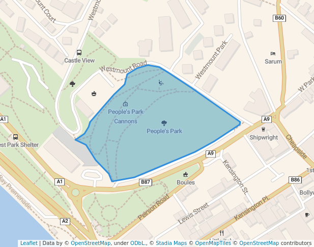 walking in People's Park map in Saint Helier