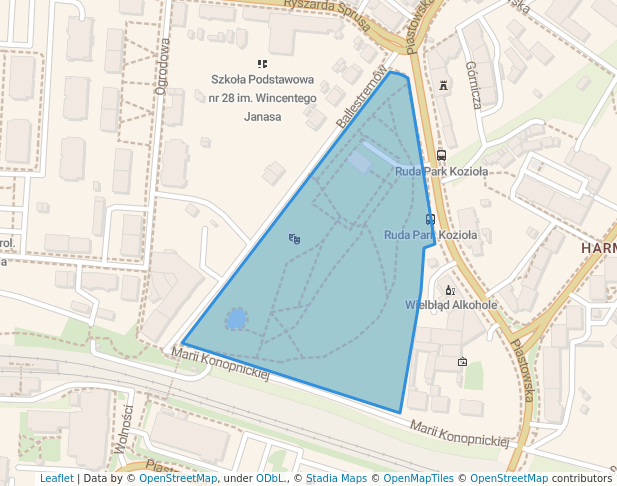 walking in Park Miejski im. Augusta Kozioła map in Ruda Śląska