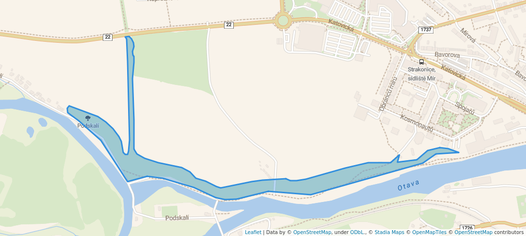 walking in Podskalí map in Strakonice