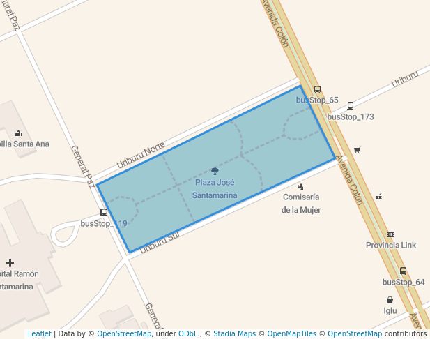 walking in Plaza José Santamarina map in Tandil