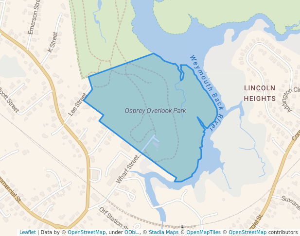 walking in Osprey Overlook Park map in Weymouth