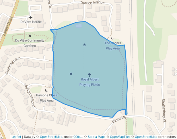 walking in Royal Albert Playing Fields map in Lancaster
