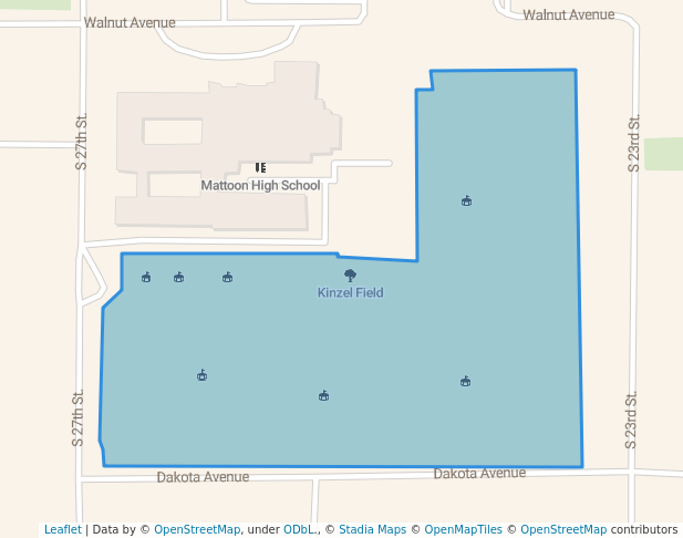 walking in Kinzel Field map in Mattoon
