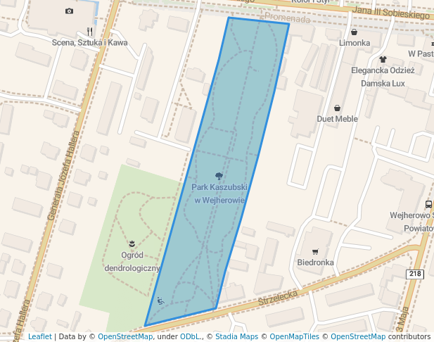 walking in Park Kaszubski w Wejherowie map in Wejherowo