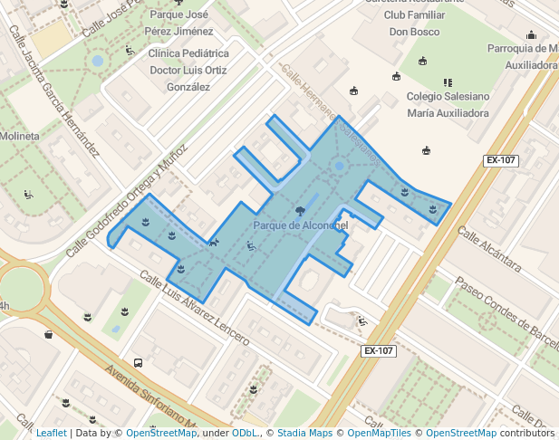 walking in Parque de Alconchel map in Badajoz