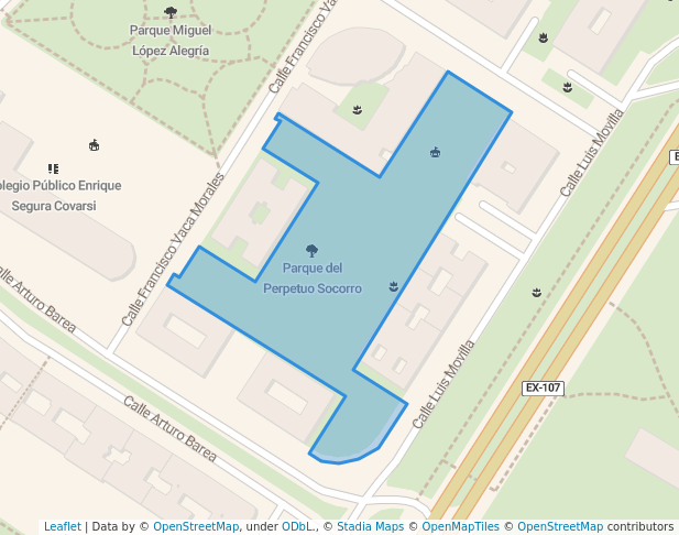 walking in Parque del Perpetuo Socorro map in Badajoz