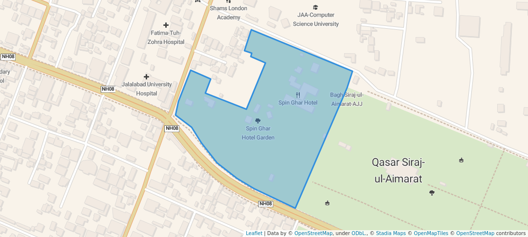 walking in Spin Ghar Hotel Garden map in Jalalabad