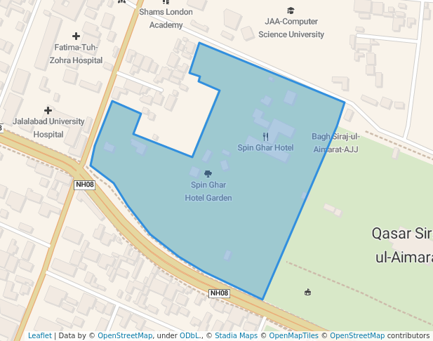 walking in Spin Ghar Hotel Garden map in Jalalabad