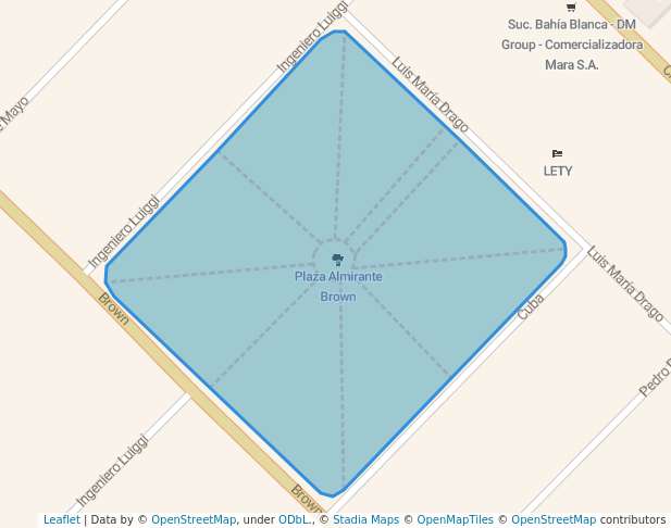 walking in Plaza Almirante Brown map in Bahía Blanca