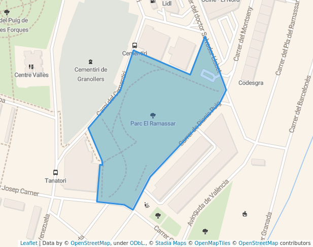 walking in Parc El Ramassar map in Granollers