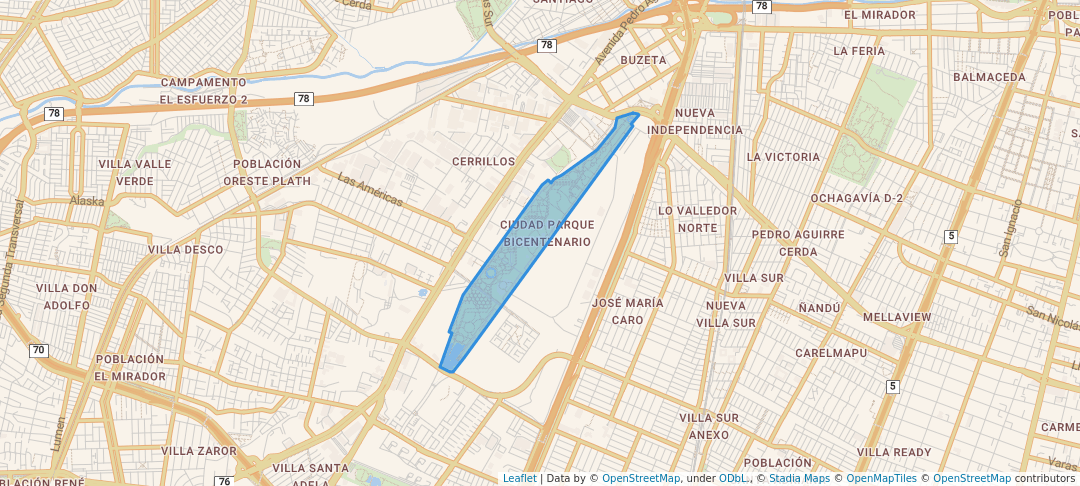 walking in Parque Bicentenario Cerrillos map in Cerrillos