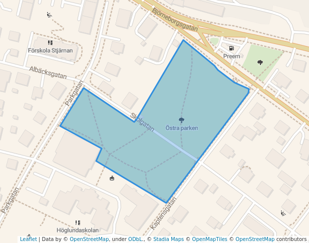 walking in Östra parken map in Sundsvall
