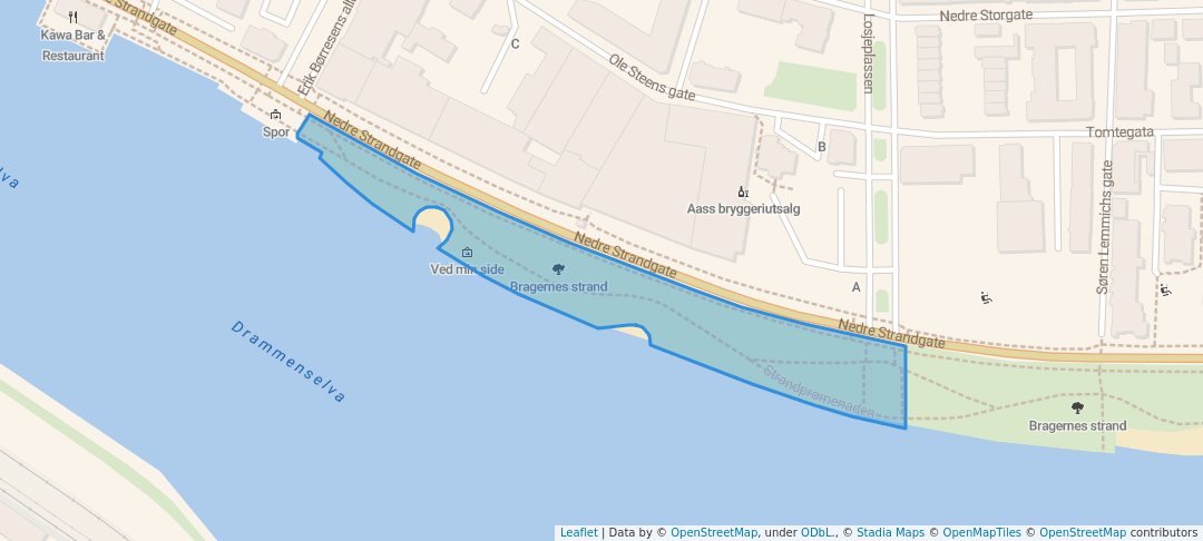 walking in Bragernes strand map in Drammen