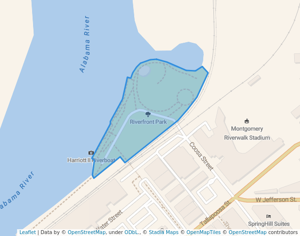 walking in Riverfront Park map in Montgomery