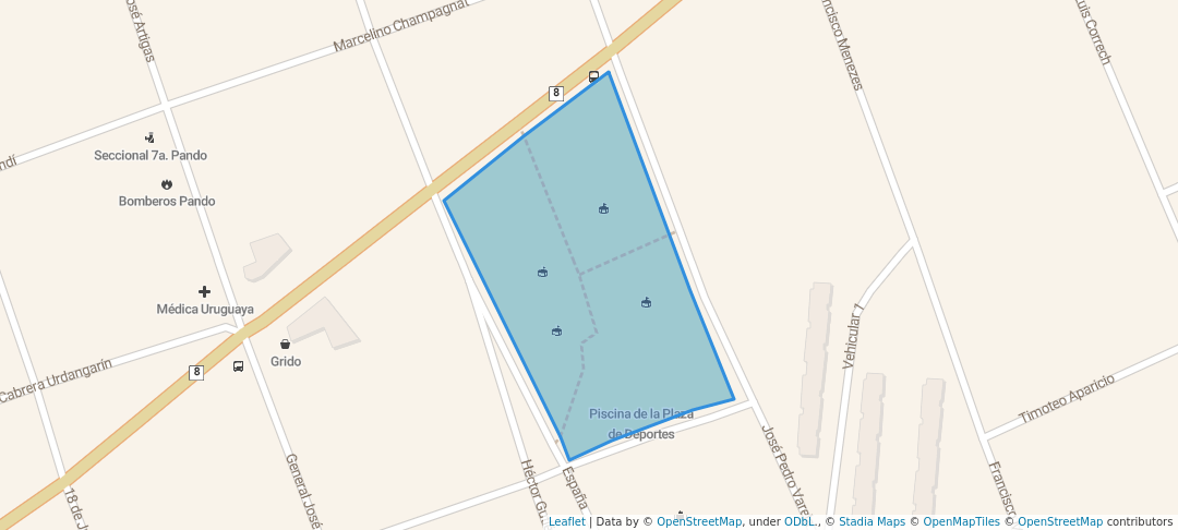 walking in Plaza de Deportes map in Pando