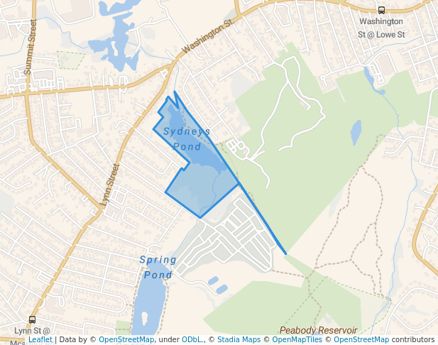 walking in Sidneys Pond map in Peabody