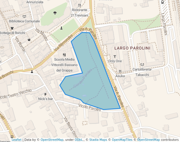 walking in Giardini parolini map in Bassano del Grappa
