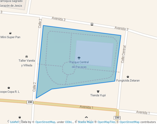 walking in Parque Central de Pacayas map in Pacayas District