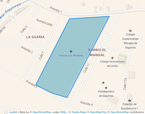 walking in Parque Los Alvarado map in Siquirres