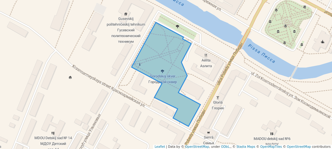 walking in Городской сквер map in Gusev