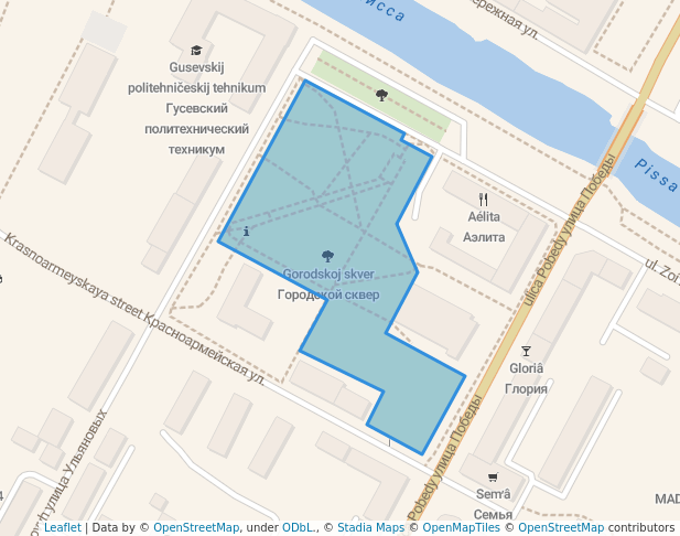 walking in Городской сквер map in Gusev