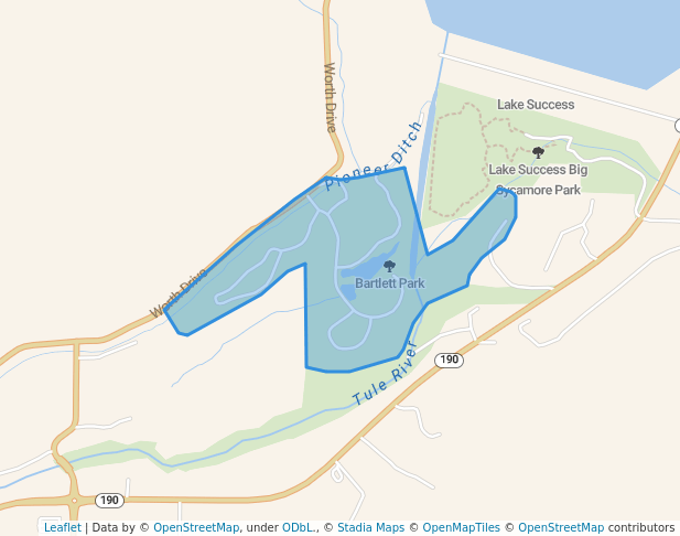 walking in Bartlett Park map in Porterville