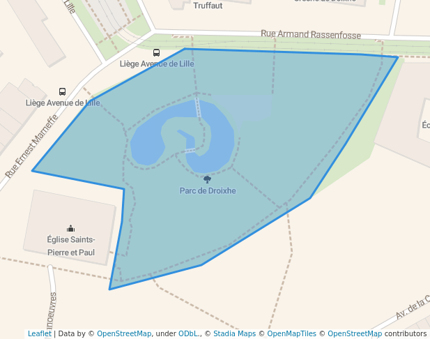 walking in Parc de Droixhe map in Liège