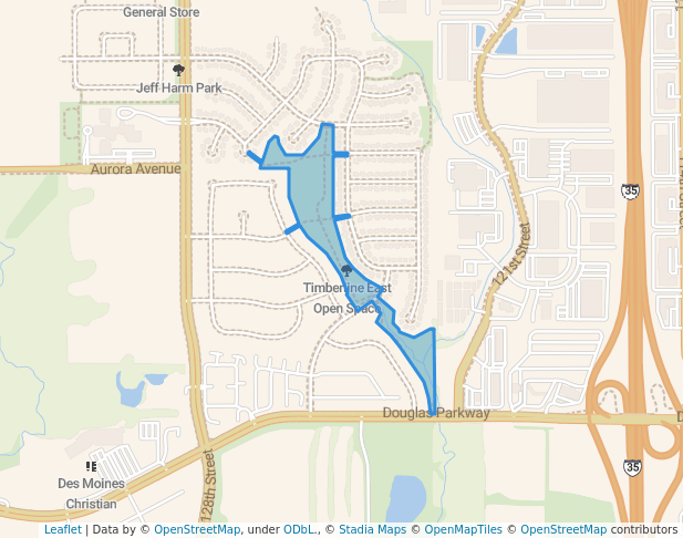 walking in Timberline East Open Space map in Urbandale