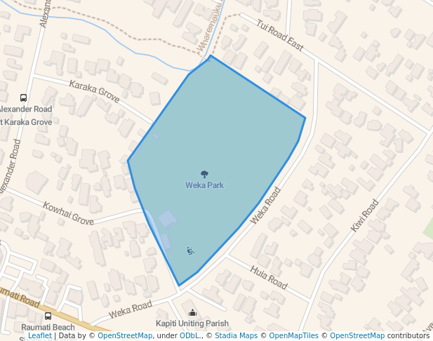 walking in Weka Park map in Paraparaumu