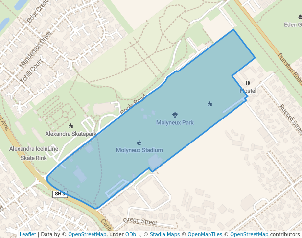 walking in Molyneux Park map in Alexandra