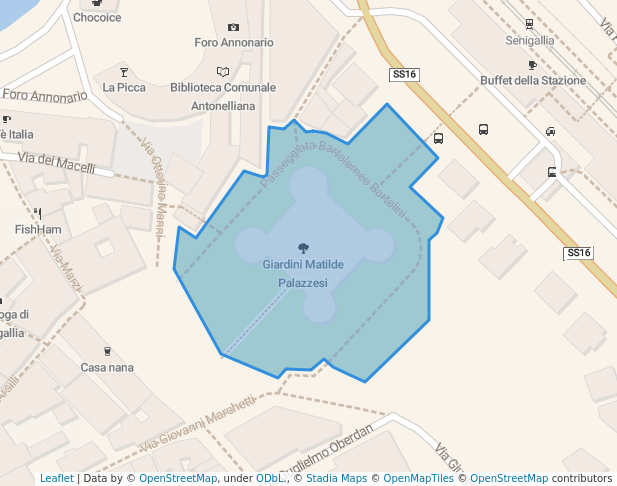 walking in Giardini Matilde Palazzesi map in Senigallia