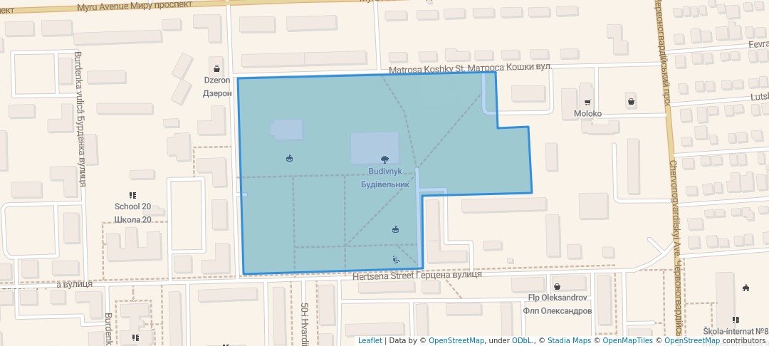 walking in Budivnyk map in Donetsk